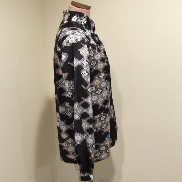 Vintage Button Up Blouse Size Large Dark Gray Floral Art Deco - Picture 3 of 9